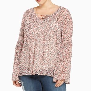 Torrid pink Floral Print Chiffon Lace Up blouse